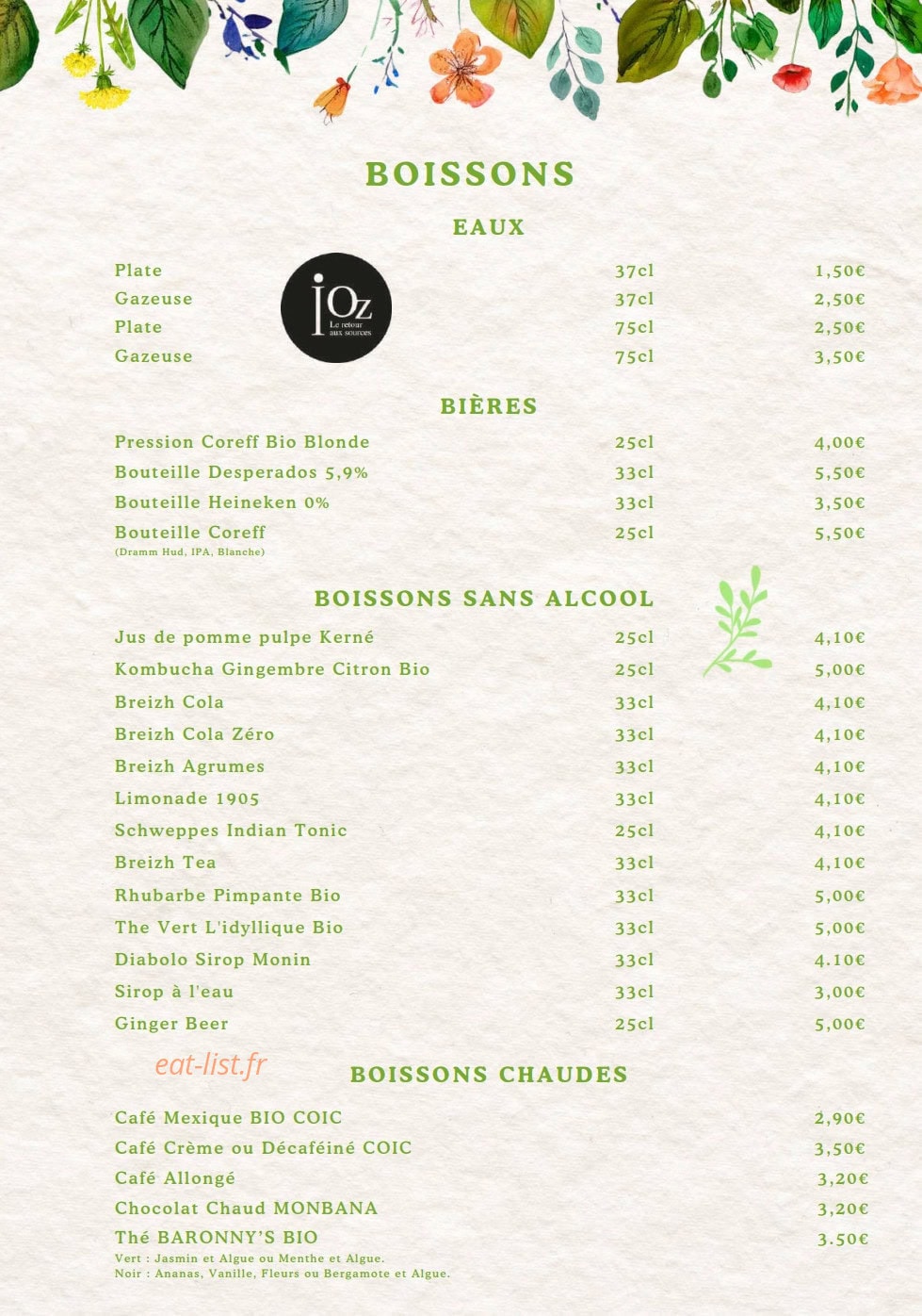 La Table des Jardins — carte page 7