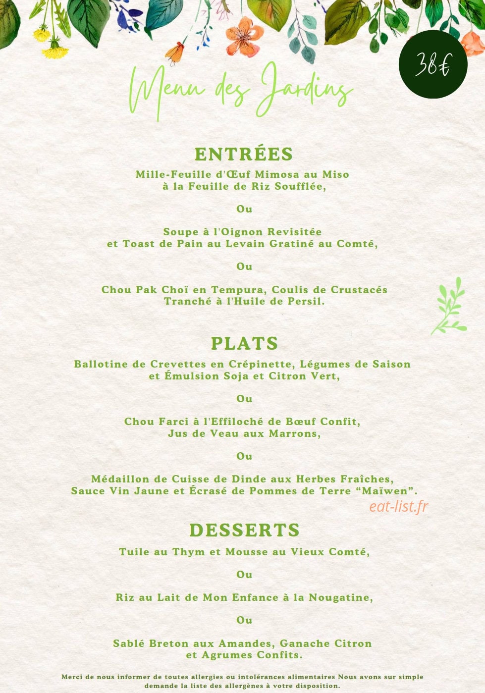 La Table des Jardins — carte page 1