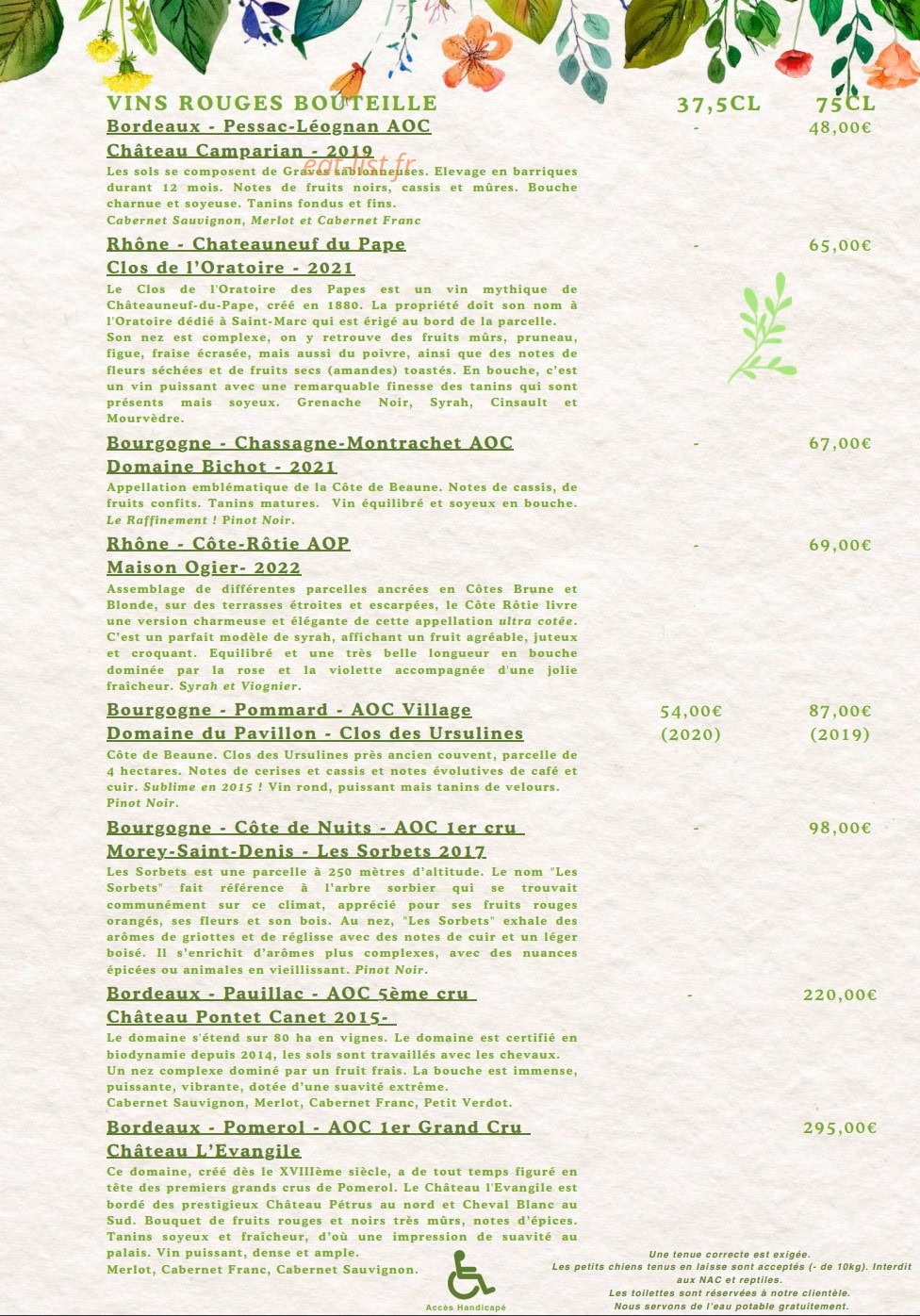 La Table des Jardins — carte page 13