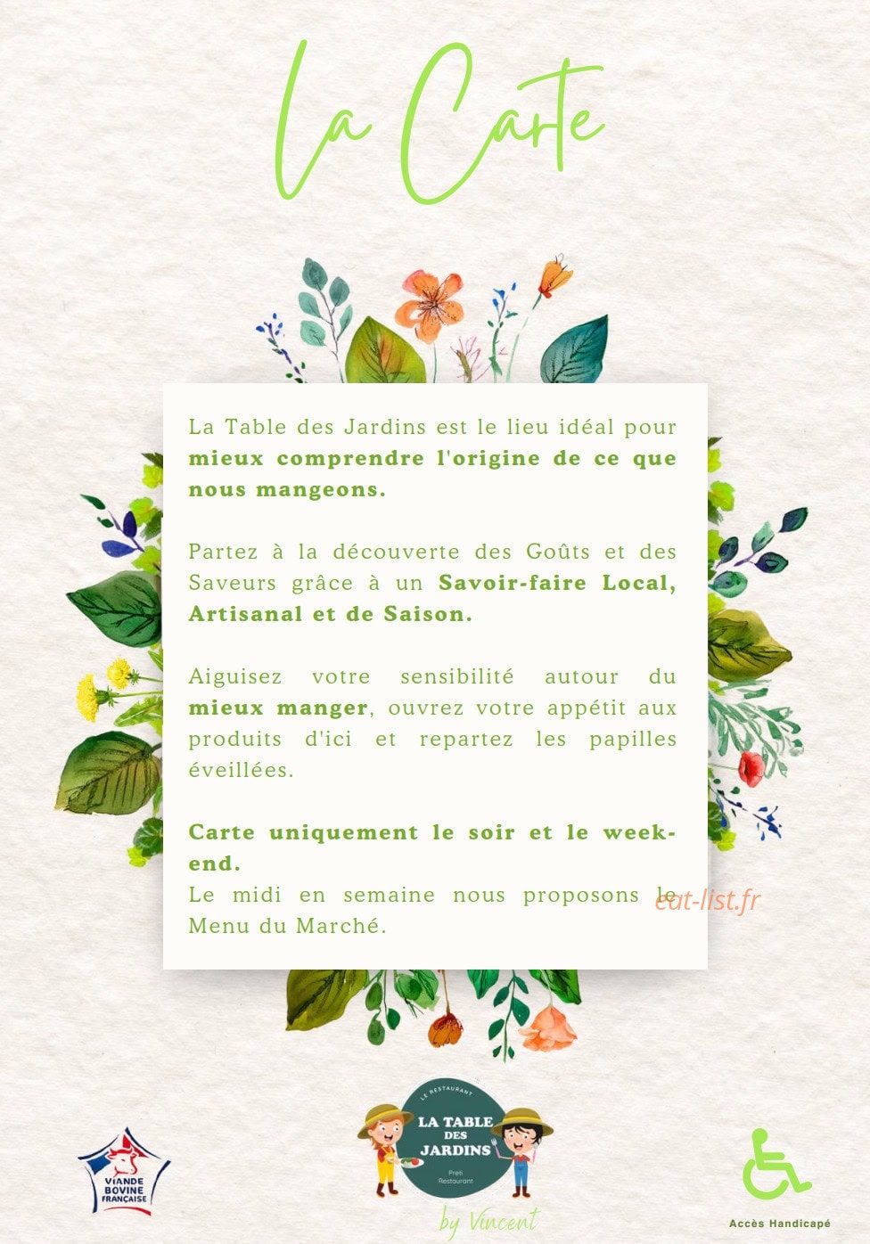 La Table des Jardins — carte page 14