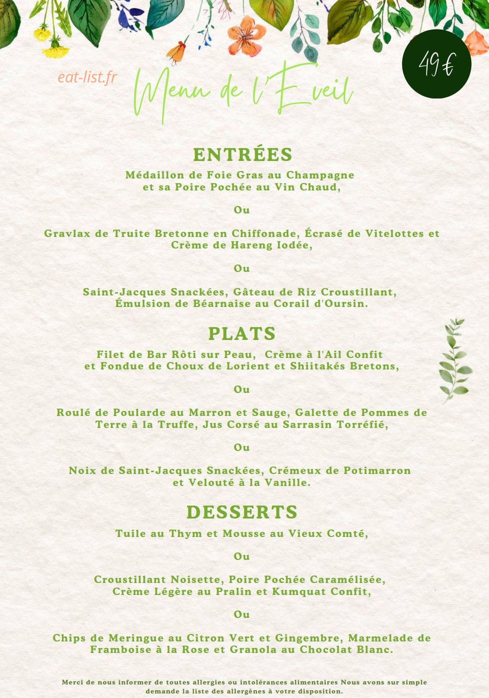 La Table des Jardins — carte page 2