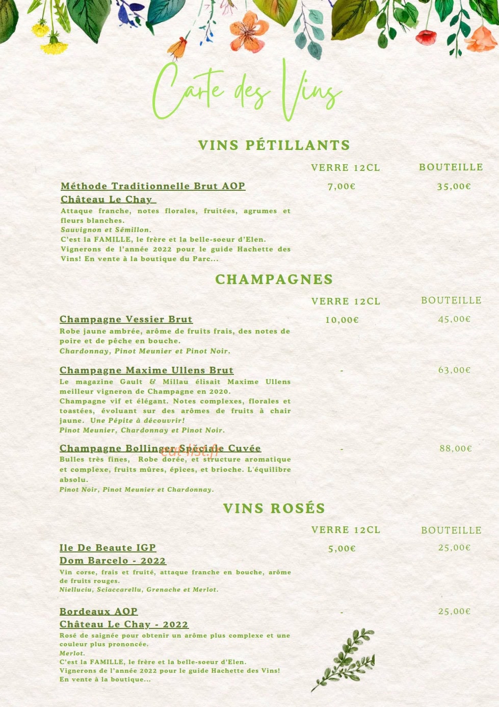 La Table des Jardins — carte page 10