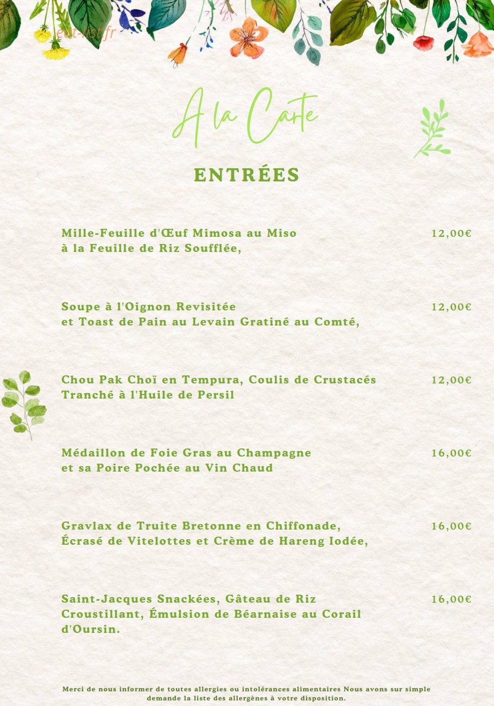 La Table des Jardins — carte page 4