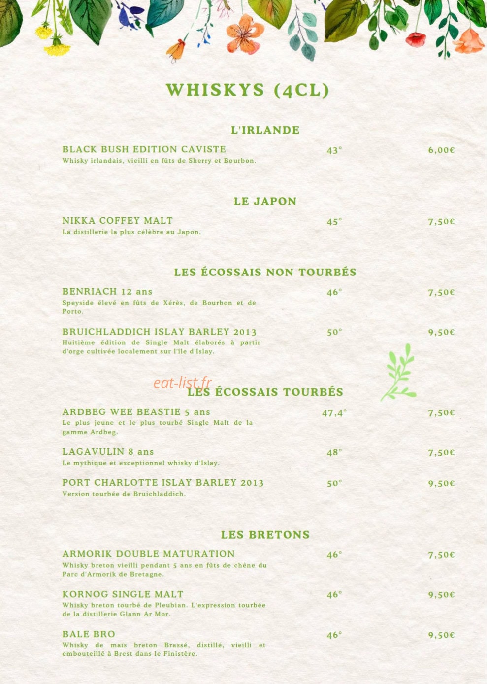 La Table des Jardins — carte page 9