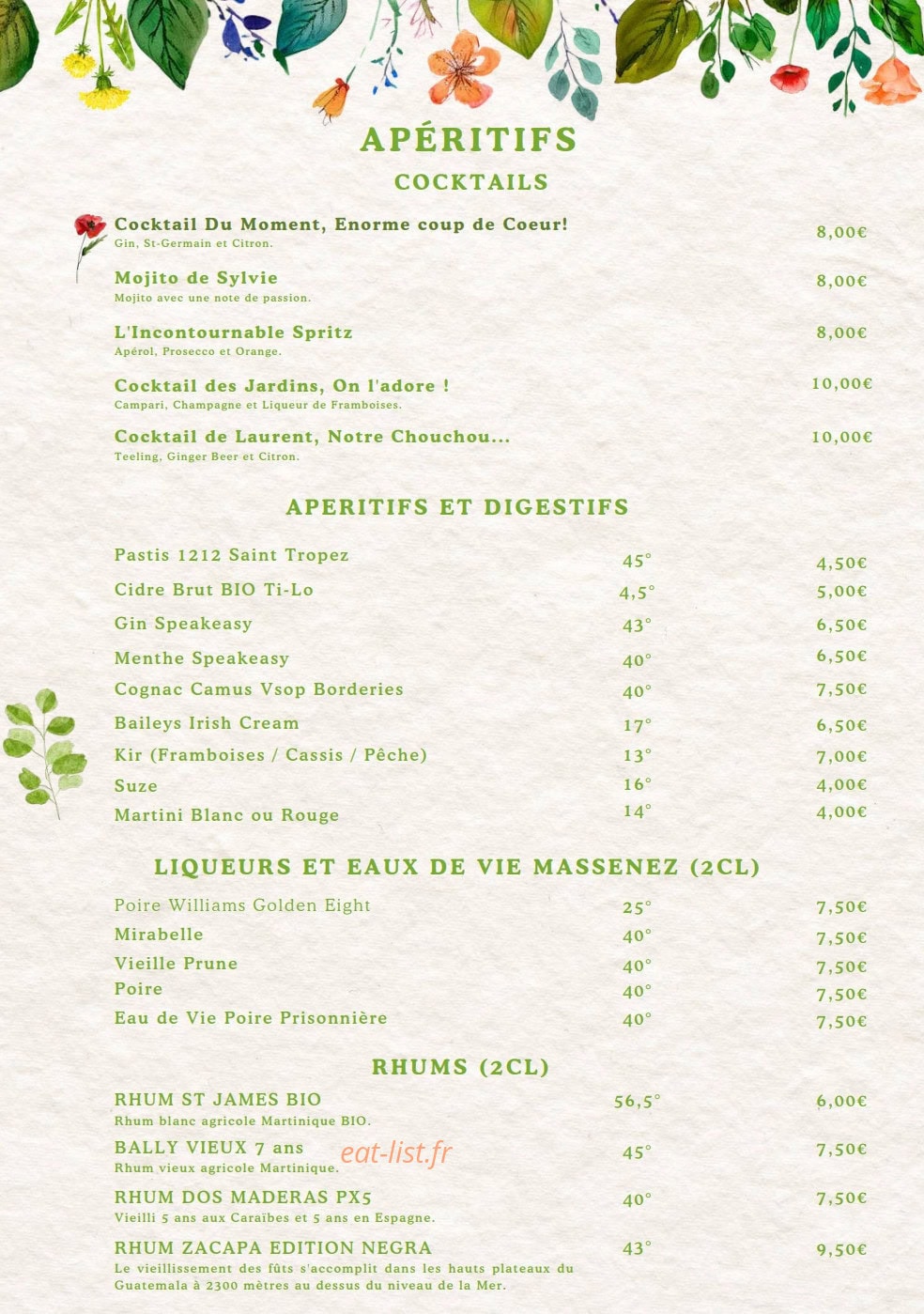 La Table des Jardins — carte page 8