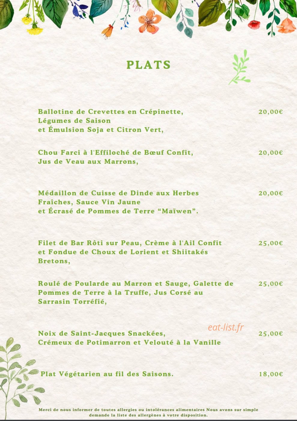La Table des Jardins — carte page 5