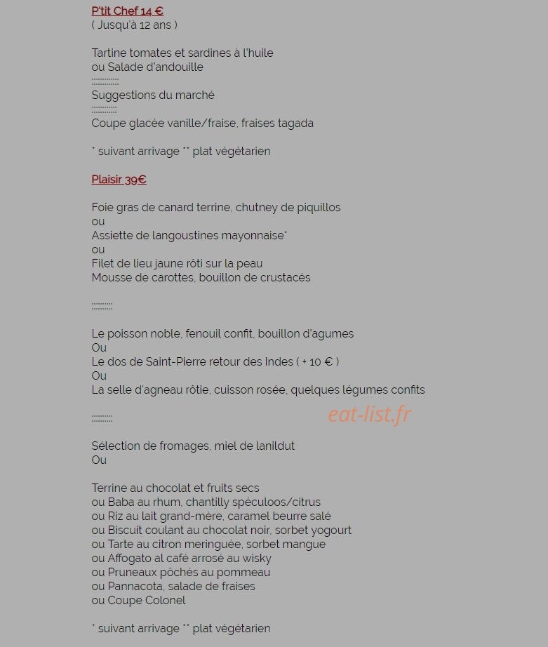 Auberge Bel air — carte page 2