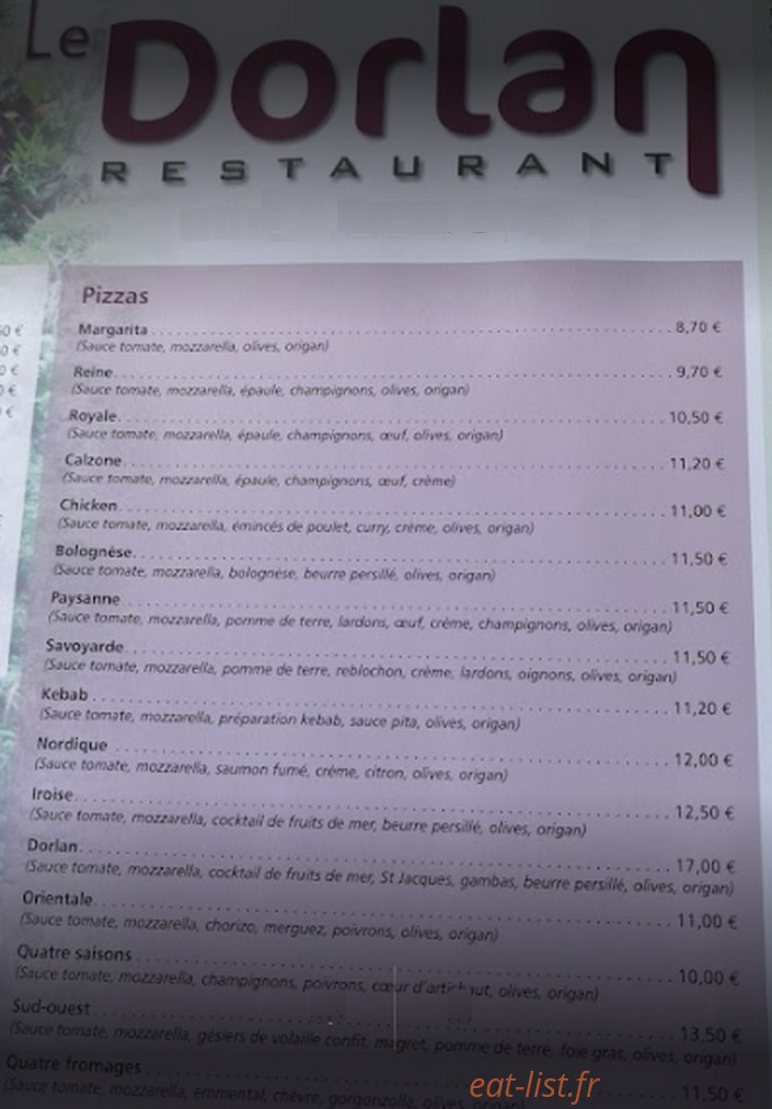 Restaurant Le Dorlan — carte page 1