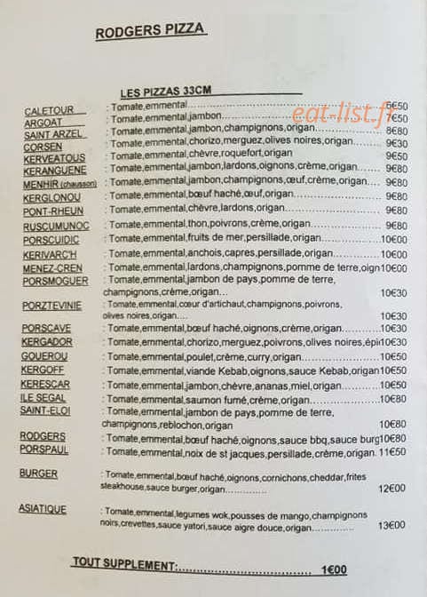 Rodgers Pizza — carte page 2
