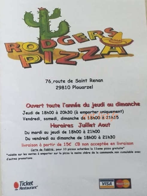 Rodgers Pizza — carte page 1