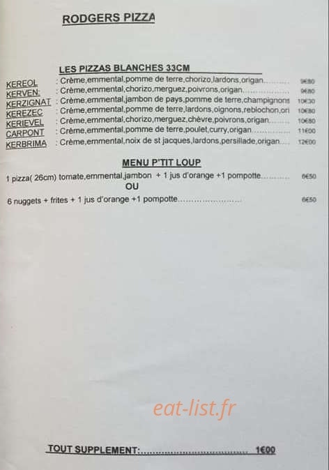 Rodgers Pizza — carte page 3