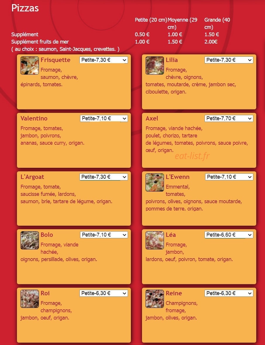 Lucky Pizza — carte page 1