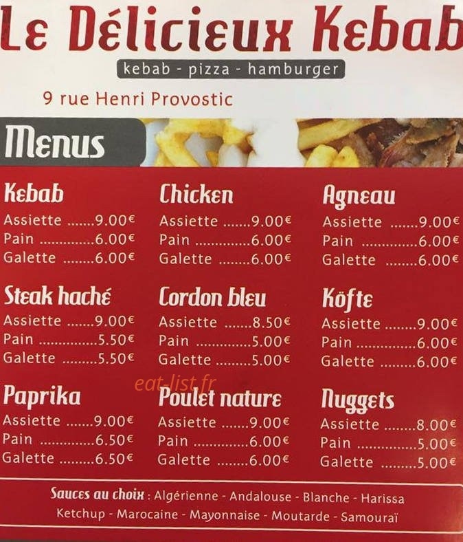 Le Délicieux Kebab — carte page 1