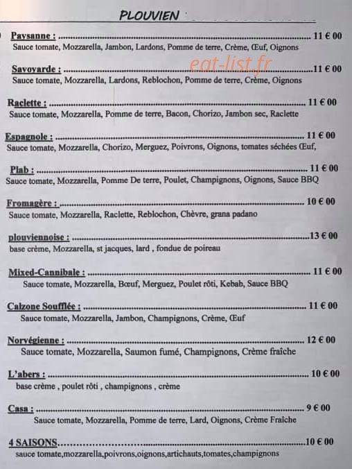 Casa Pizzas — carte page 2