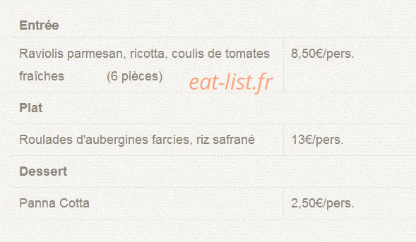 Petits Plats et Gourmandises — carte page 1