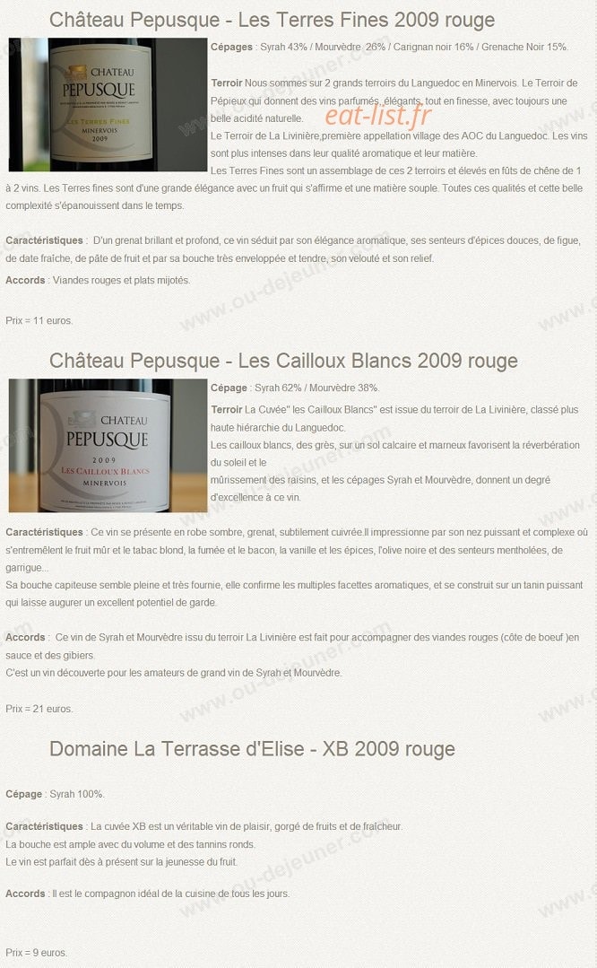 Petits Plats et Gourmandises — carte page 10
