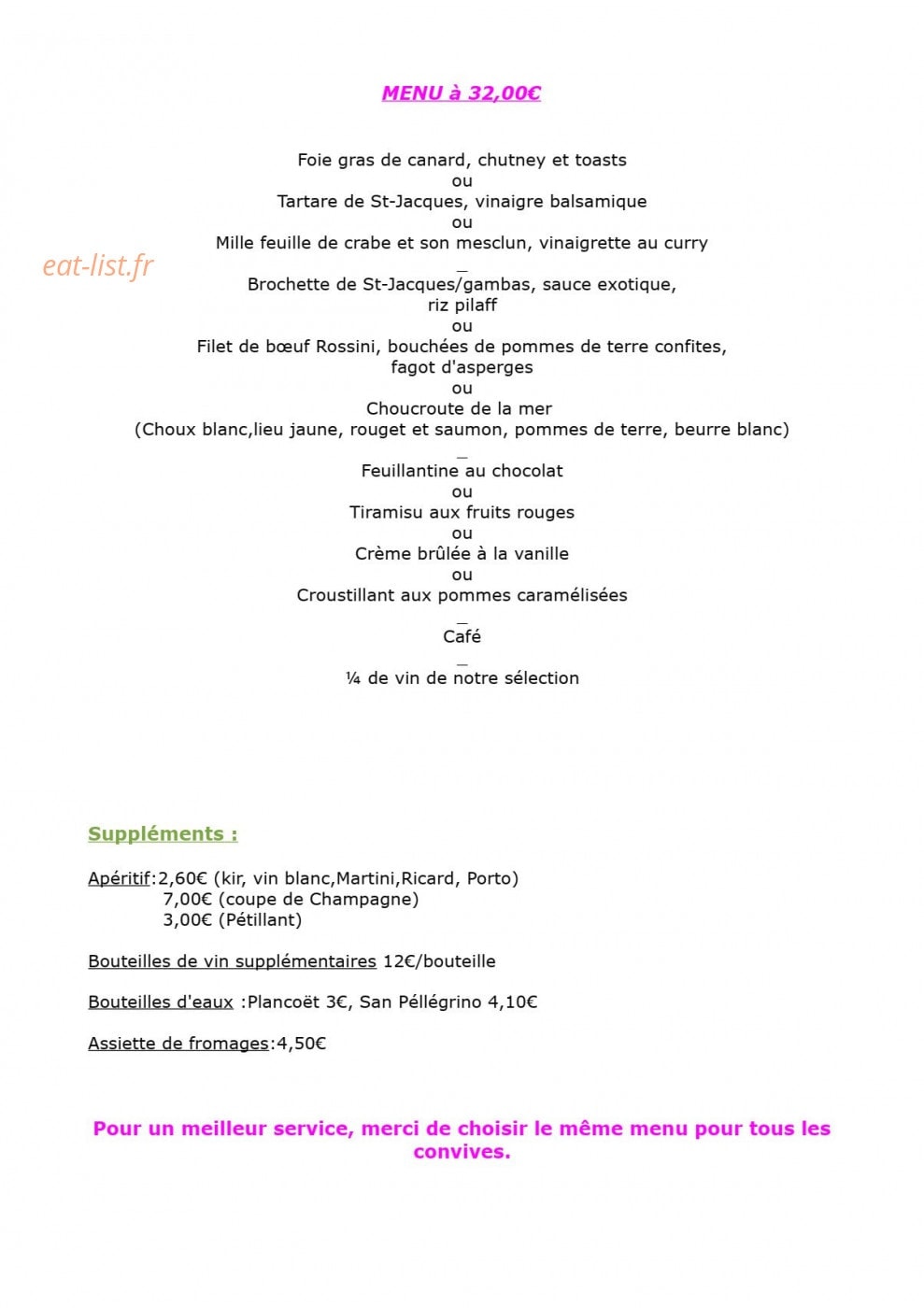 Carte et menu de Le bistro des moulins à Plouvien — Le menu à 32€