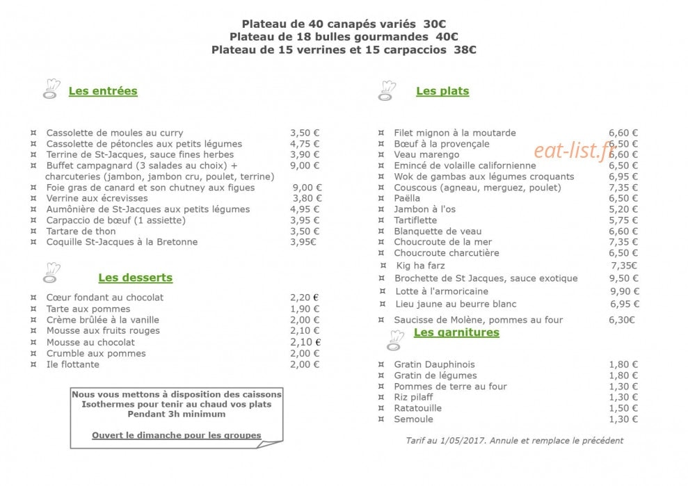 Carte et menu de Le bistro des moulins à Plouvien — Les suggestions du chef