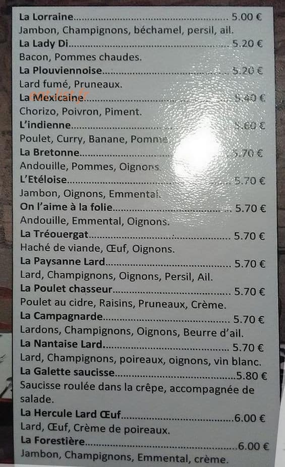 Carte et menu de Creperie Du Manoir De Trouzilit à Treglonou — Les crêpes