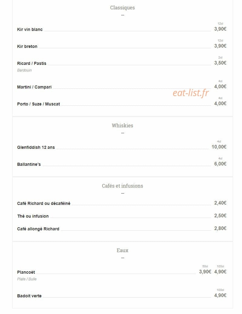 Carte et menu de Le Carré Saint Michel à Plouguerneau — Boissons suite