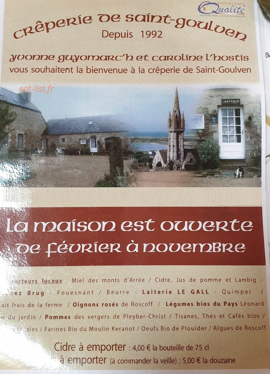 Crêperie Saint Goulven — carte page 1