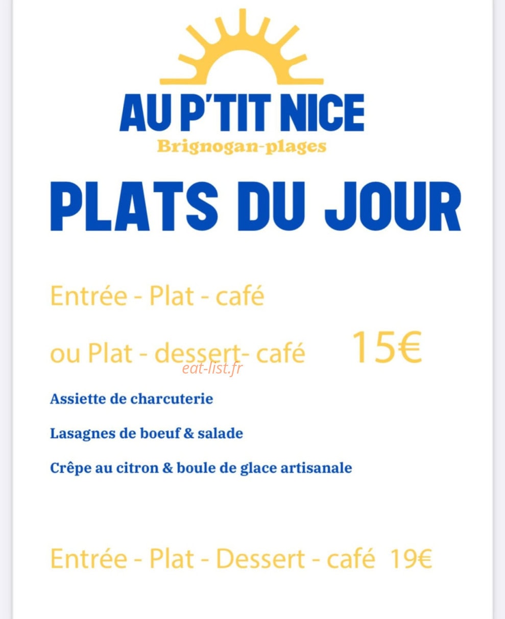 Au P'tit Nice — carte page 1