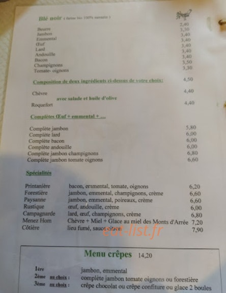 Crêperie de kerviniou — carte page 1