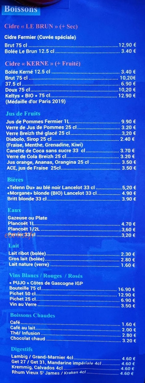 Crêperie du Port de Plaisance — carte page 2