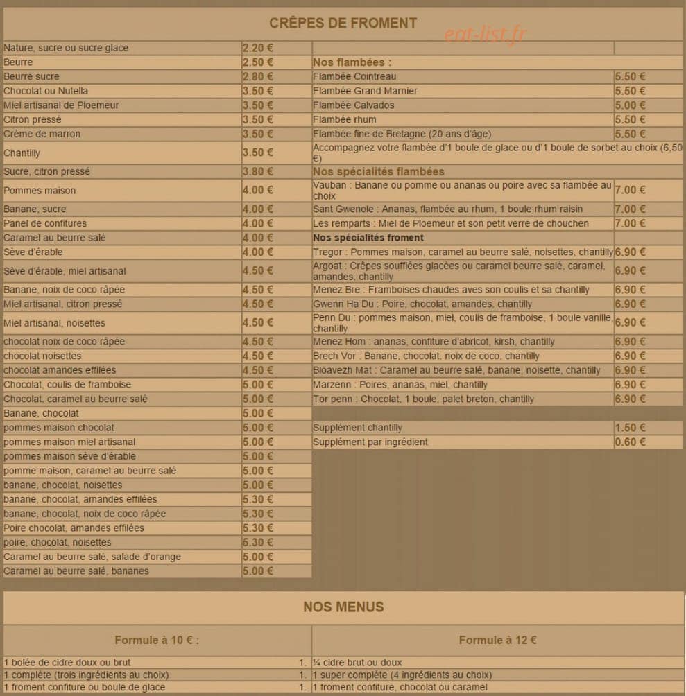 Crêperie le Pennti — carte page 2