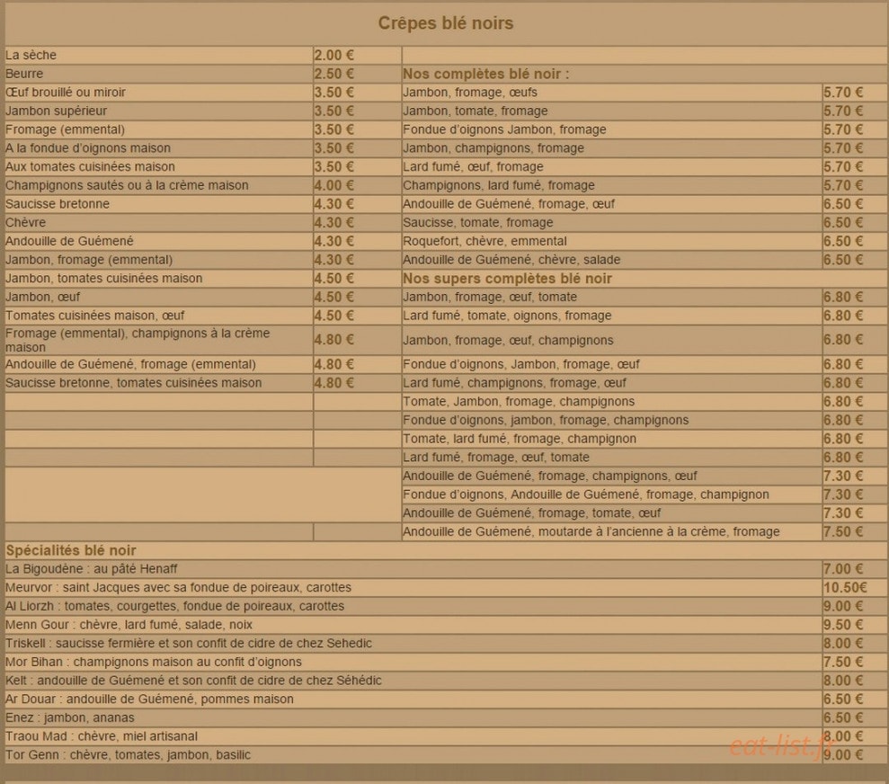 Crêperie le Pennti — carte page 1