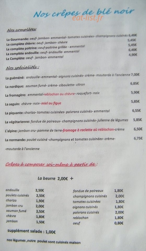 La crêperie la concarne — carte page 1