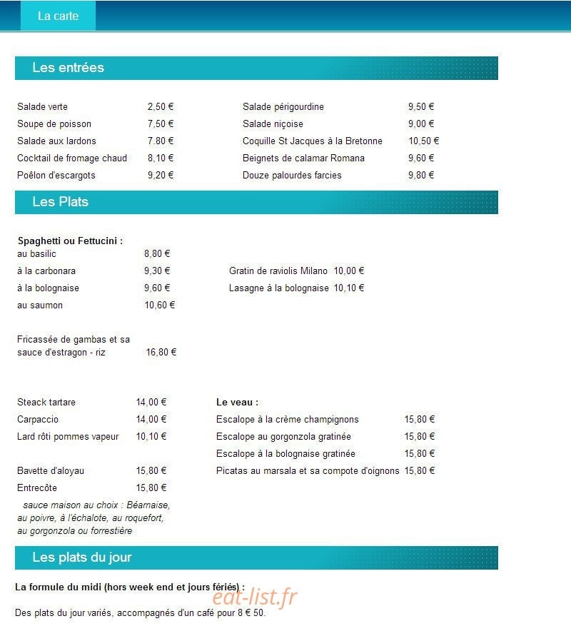 Le p'tit resto — carte page 2