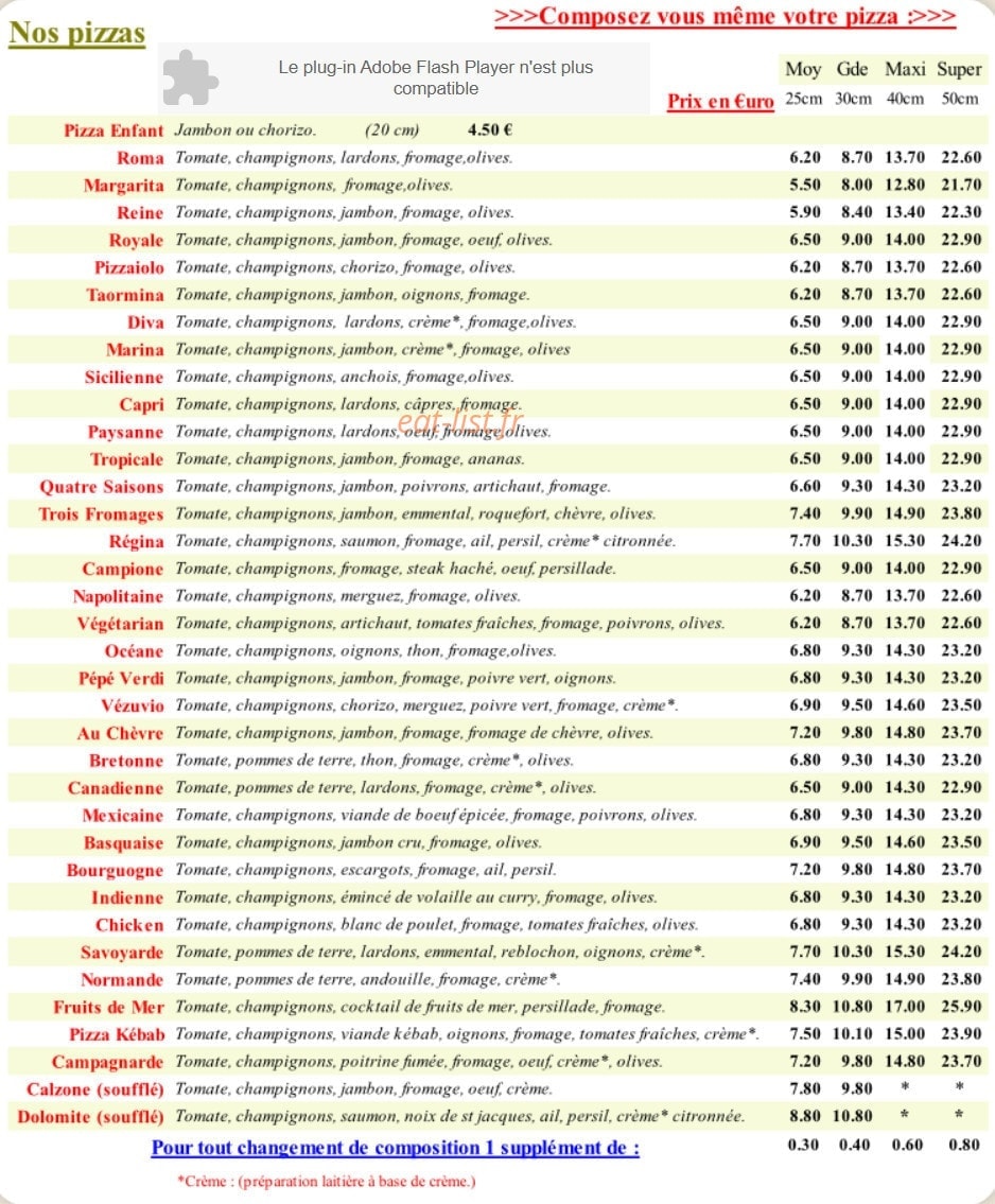 Presto Pizz — carte page 1