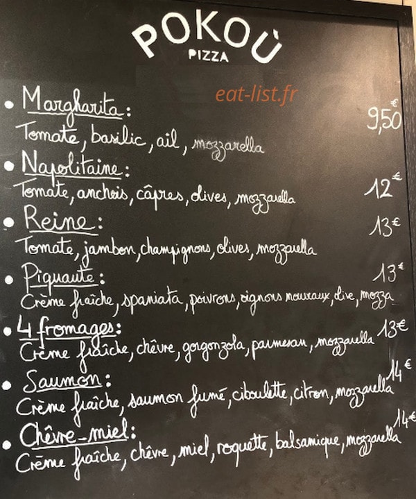 Pokoù Pizza — carte page 1