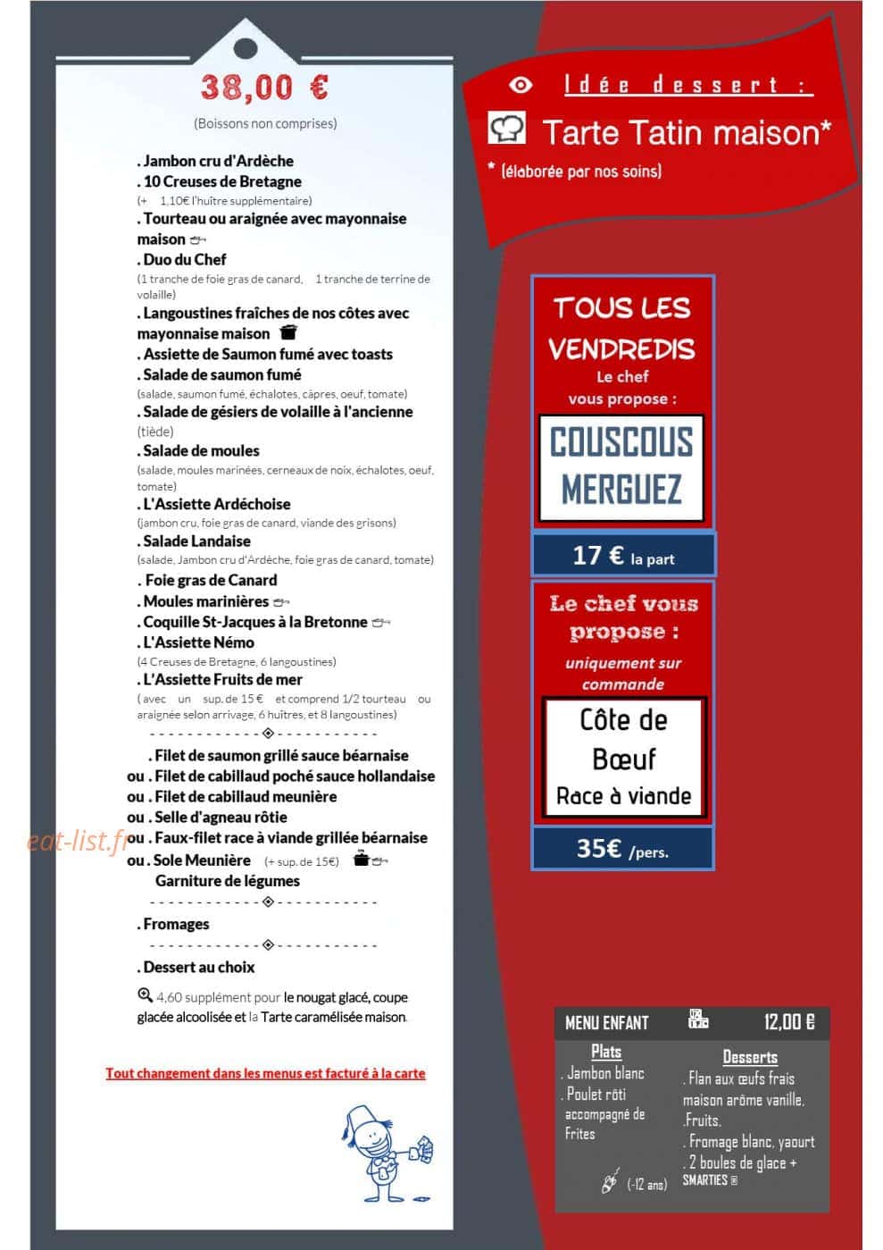 Carte et menu de aux cerisiers à La Foret Fouesnant — Menu suite