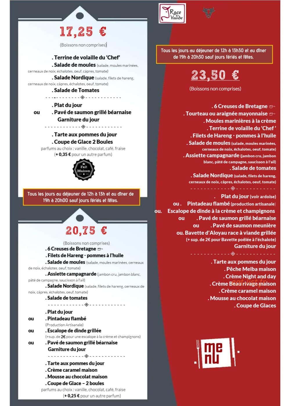 Carte et menu de aux cerisiers à La Foret Fouesnant — Le menus
