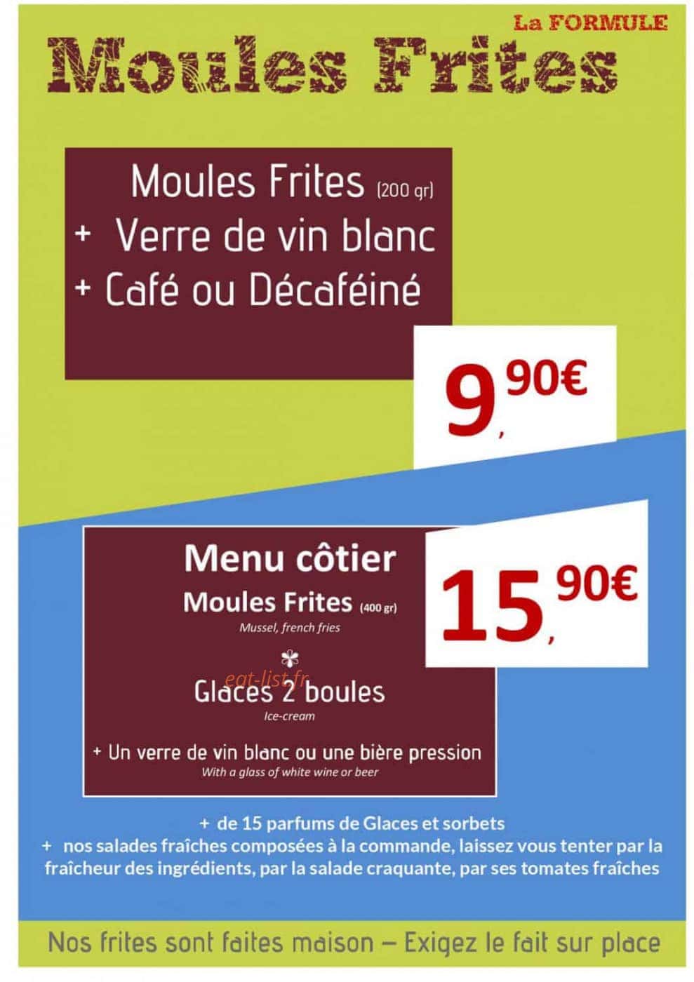 Carte et menu de aux cerisiers à La Foret Fouesnant — Formules Moules frites