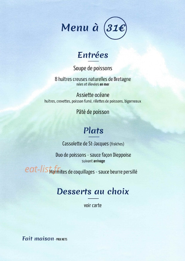 Carte et menu de Le Café du Port à La Foret Fouesnant — Le menu à 31€