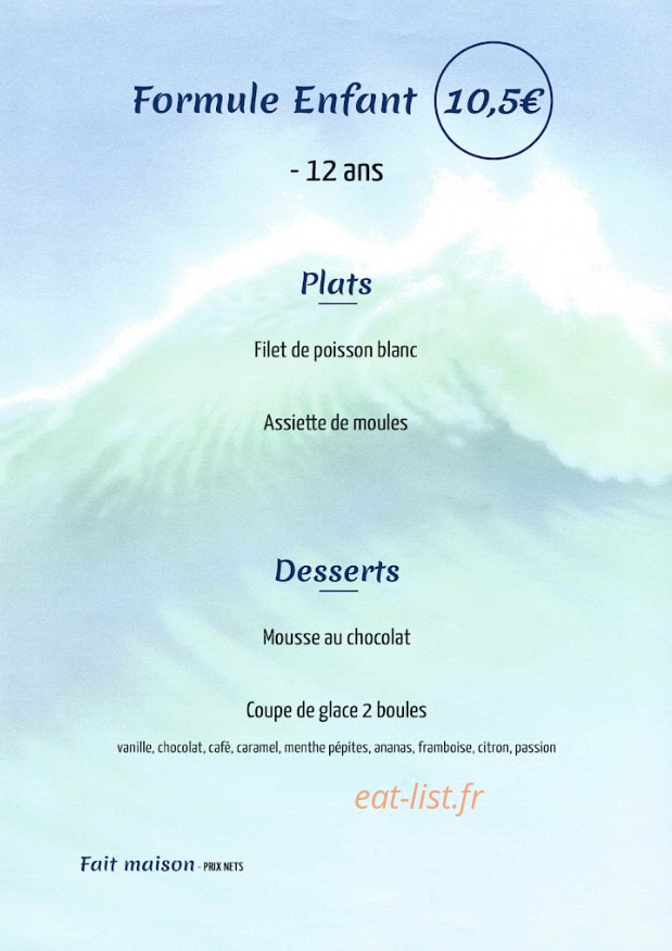 Carte et menu de Le Café du Port à La Foret Fouesnant — La formule enfant