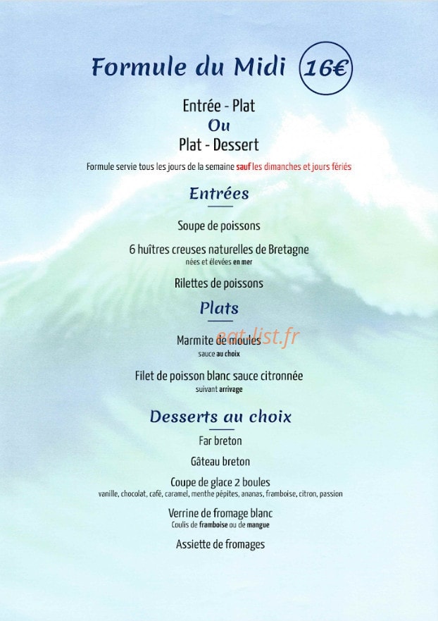 Carte et menu de Le Café du Port à La Foret Fouesnant — La formule du midi