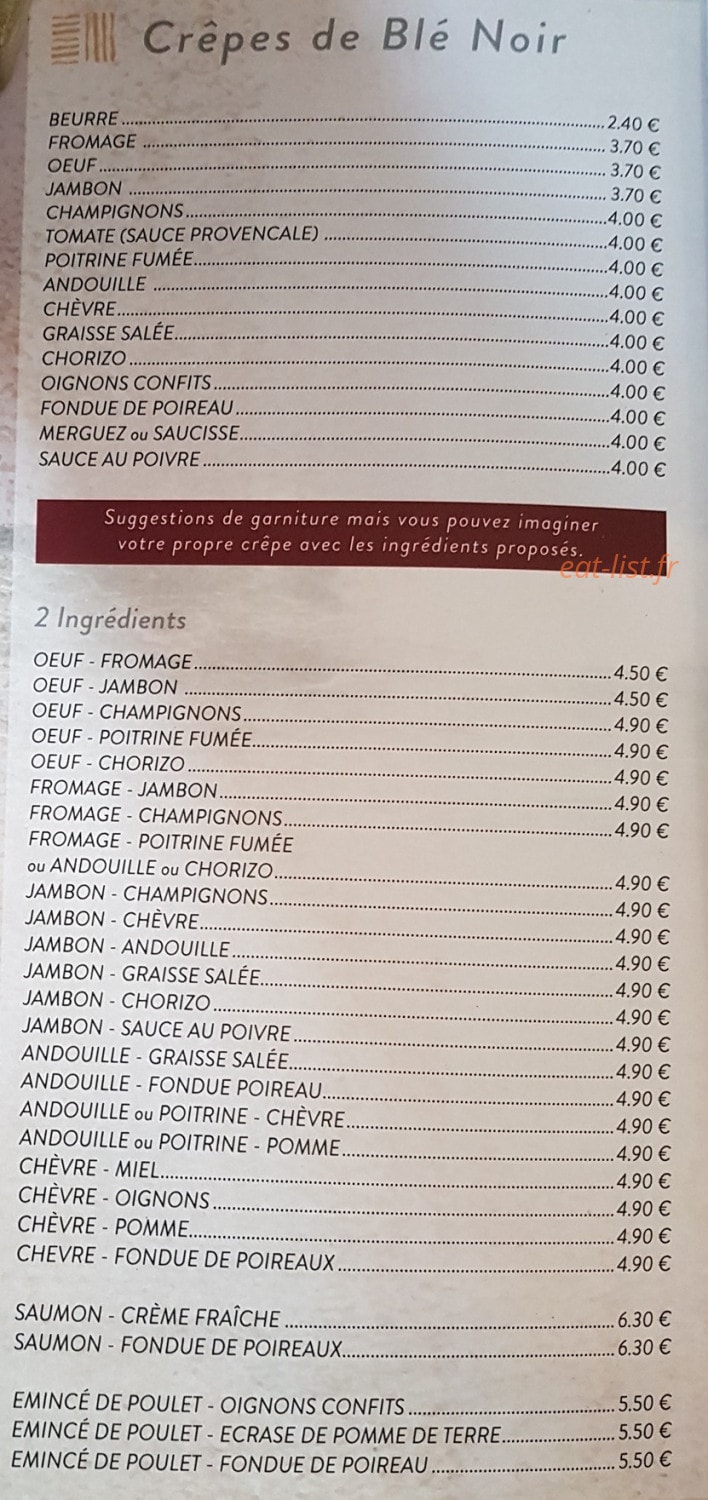 Crêperie Ster Odet — carte page 2