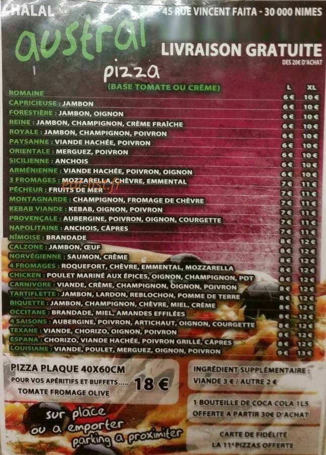 Austral Pizza — carte page 3