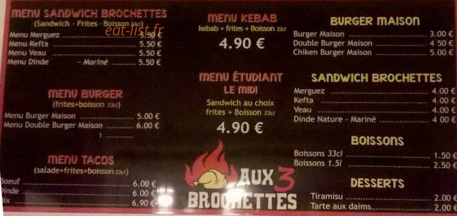 Aux 3 Brochettes — carte page 1
