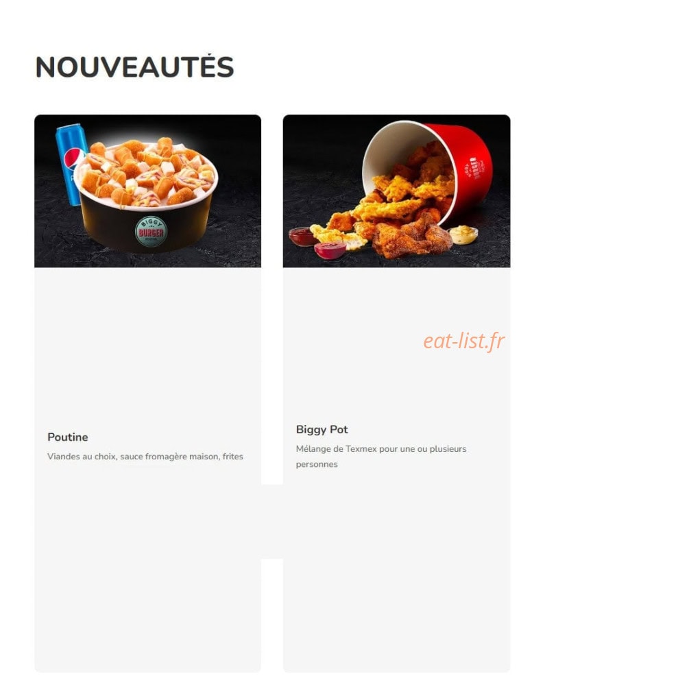 Biggy Burger — carte page 1