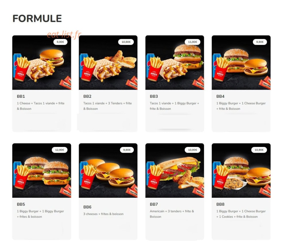Biggy Burger — carte page 2