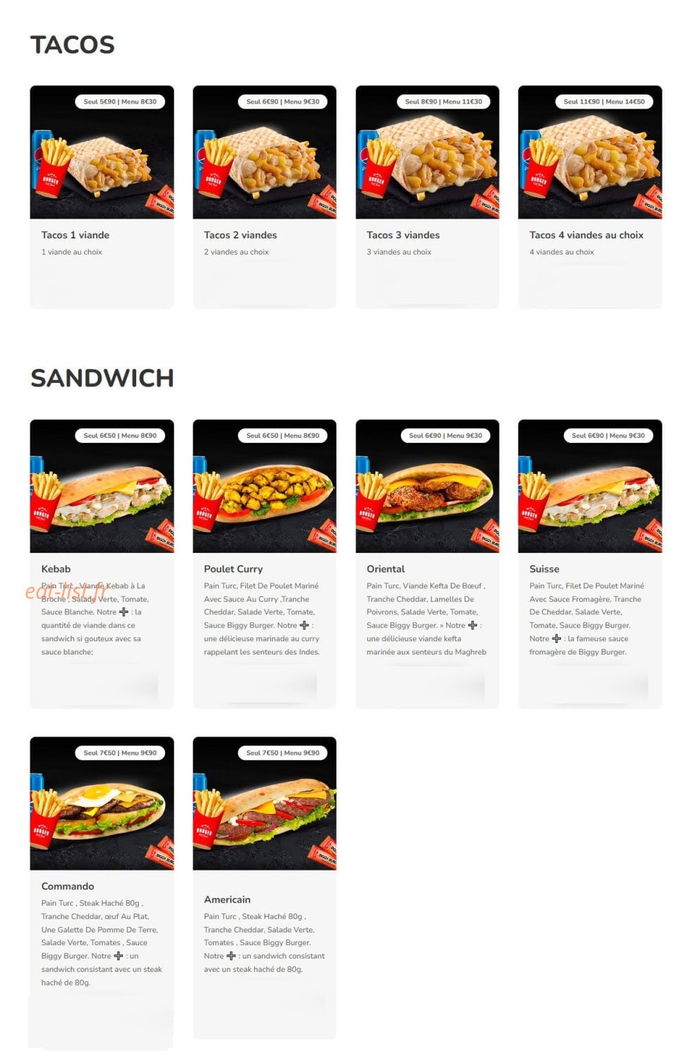 Biggy Burger — carte page 4