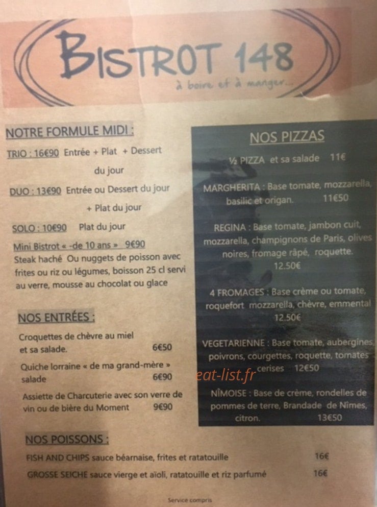 Bistrot 148 — carte page 2