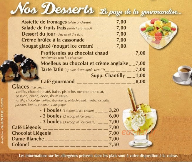 Brasserie des arènes — carte page 9