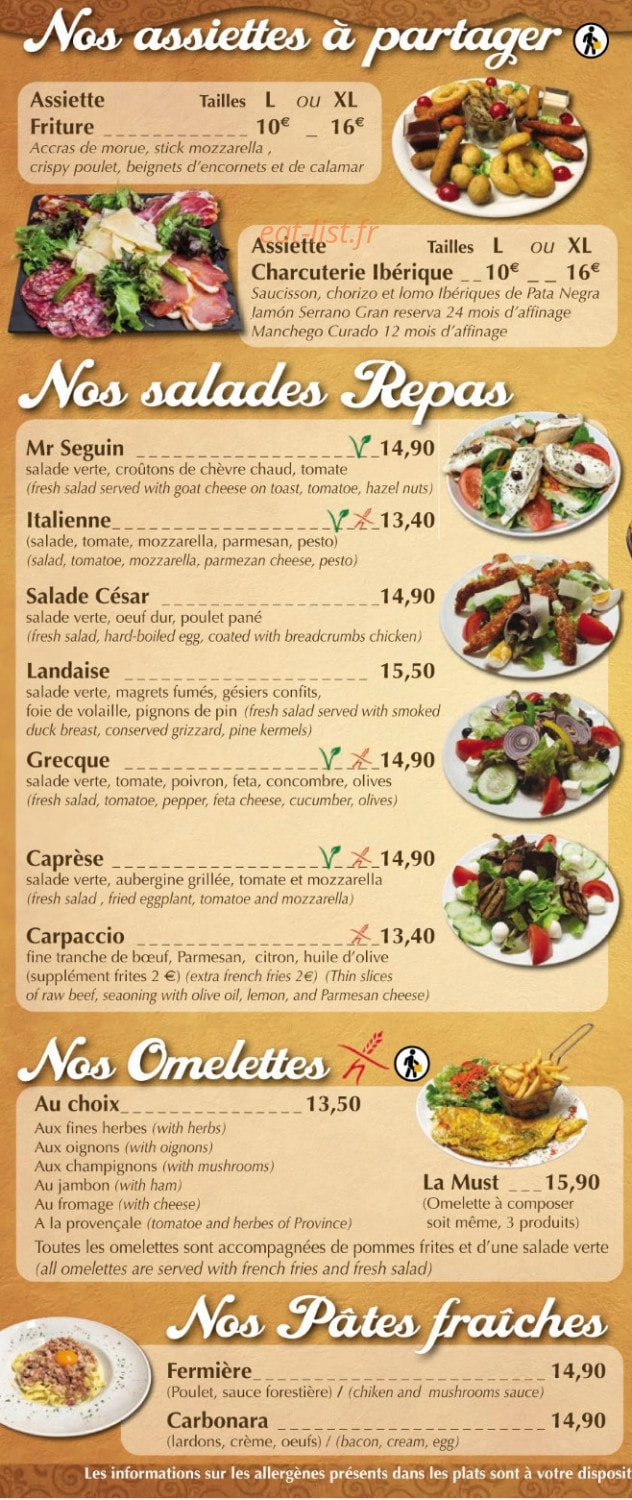 Brasserie des arènes — carte page 1