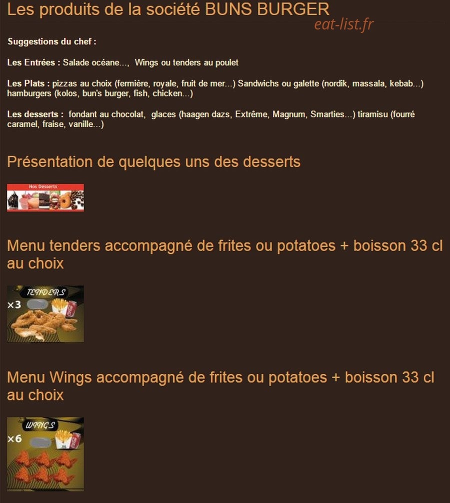 Bun's Burger — carte page 1